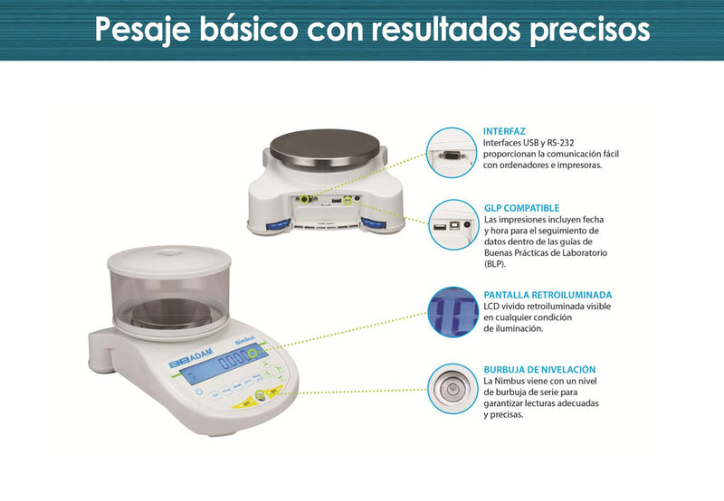 Balanza de precisión Nimbus Cal. Externa. Modelo NBL 2602E